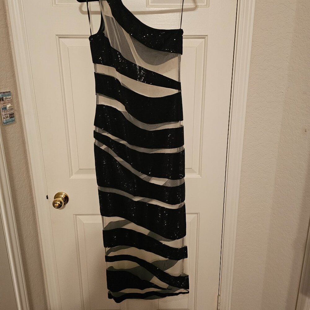 Rhinestone & Sheer Cocktail Dress - Picture 4 of 9